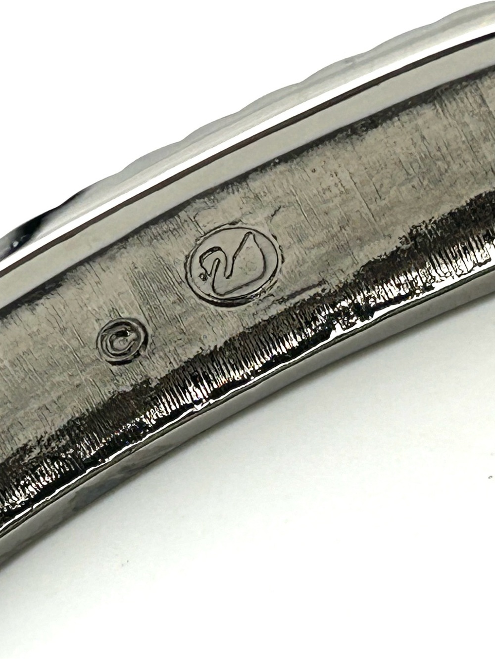 Swarovski Crystal Black and Clear Baguette Gunmetal Hinged Bangle Bracelet - Picture 4 of 5